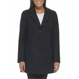 DKNY Black Wool Blend Pea Coat Mid Length Size Medium EUC Retail $197
